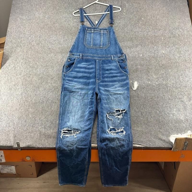 VINTAGE American Eagle Overalls Women XL Blue 90s Boyfriend Denim Bib Distressed