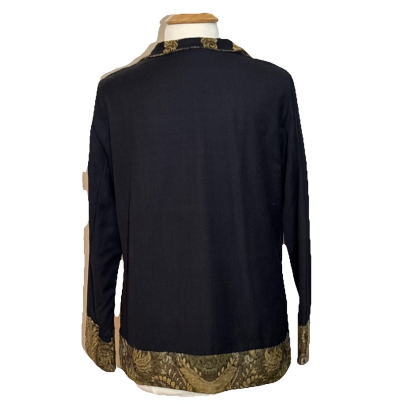 Vintage ANU Women’s Black Wool Jacket With Tapestry Trim Size Medium Boho