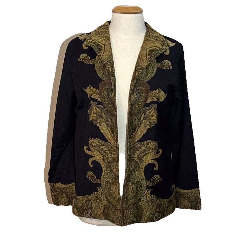 Vintage ANU Women’s Black Wool Jacket with Tapestry Trim Size Medium Boho