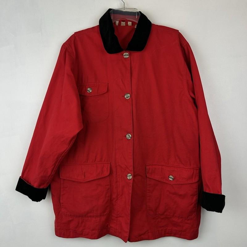 Vintage Barn Chore Coat Jacket Womens L Petite Red Canvas Corduroy Collar Read