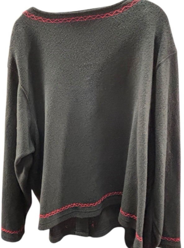 Vintage Bechamel II NWT Women’s 3X Black Fleece Sweater Cardigan Red Embroidery