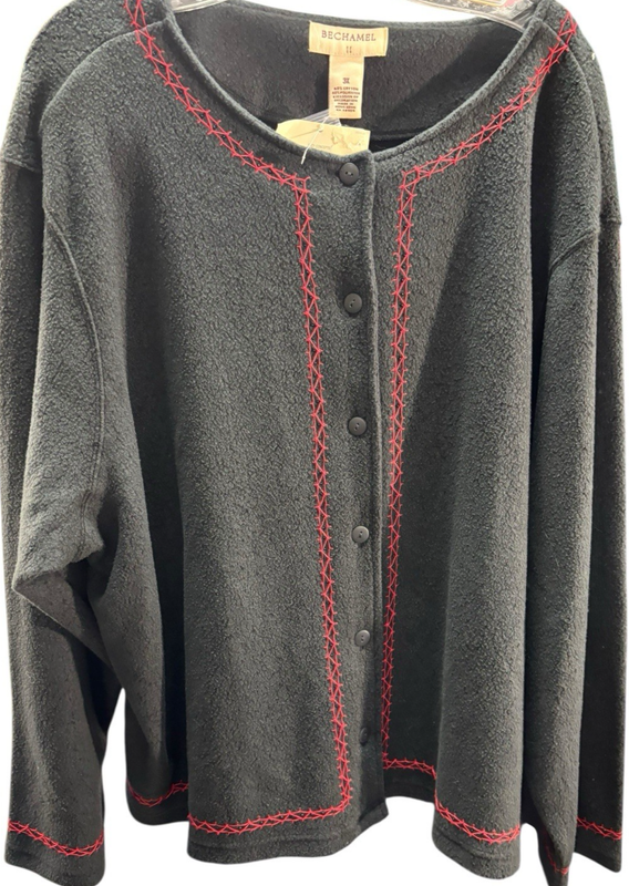 Vintage Bechamel II NWT Women’s 3X Black Fleece Sweater Cardigan Red Embroidery