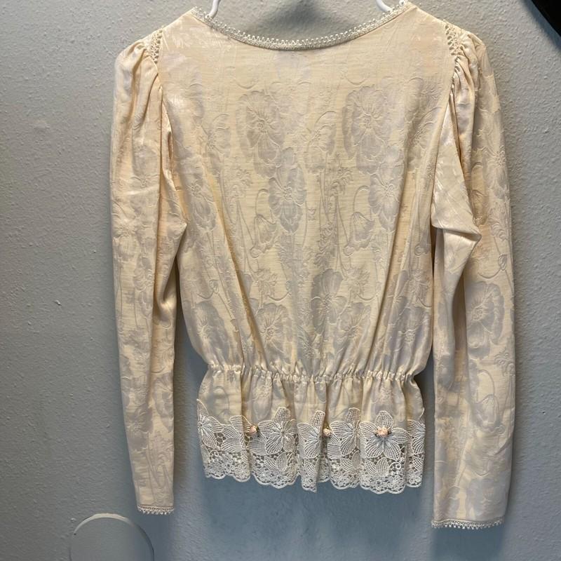 Vintage Carol Peretz Cream Floral Two-Piece Silk Wool Peplum Top Skirt Lace Hem