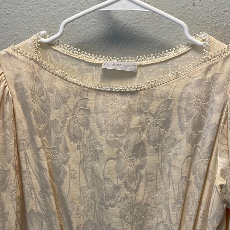 Vintage Carol Peretz Cream Floral Two-Piece Silk Wool Peplum Top Skirt Lace Hem