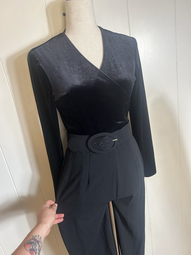 Vintage Casual Corner Womens Velvet Jumpsuit Size 4 Retro Career Business Suit