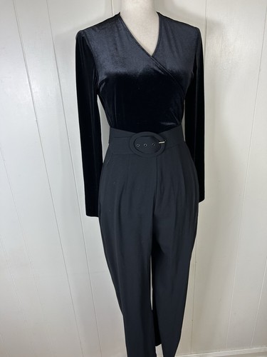 Vintage Casual Corner Womens Velvet Jumpsuit Size 4 Retro Career Business Suit