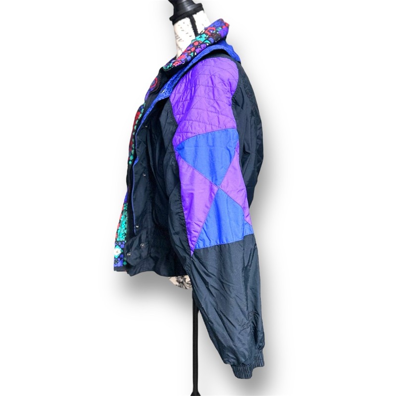 Vintage Edelweiss Skiwear Women’s Ski Bunny Bomber Jacket M Black Purple Retro