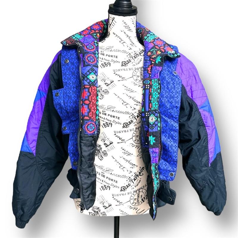 Vintage Edelweiss Skiwear Women’s Ski Bunny Bomber Jacket M Black Purple Retro