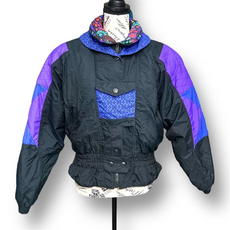 Vintage Edelweiss Skiwear Women’s Ski Bunny Bomber Jacket M Black Purple Retro