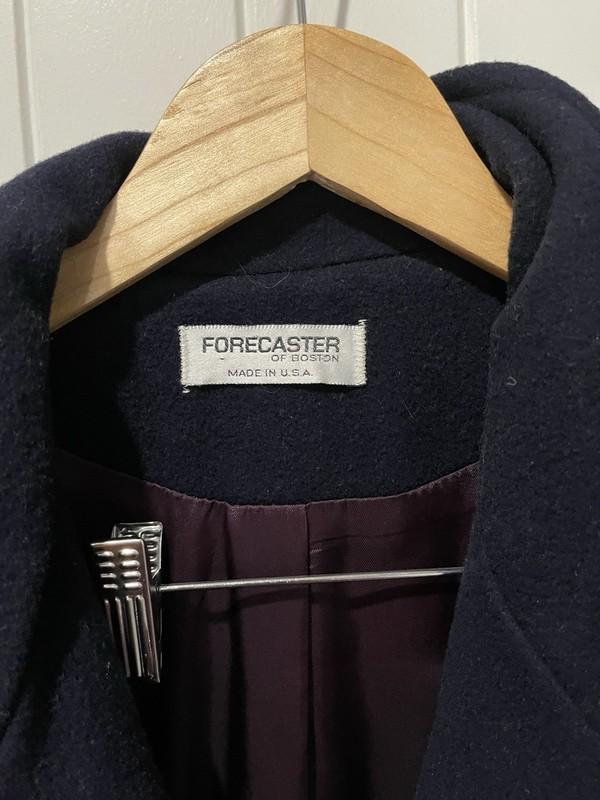 Vintage Forecaster Of Boston 100% Wool Navy Long Coat Double Breasted Made In US