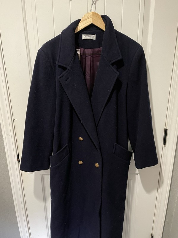 Vintage Forecaster of Boston 100% Wool Navy Long Coat Double Breasted Made in US