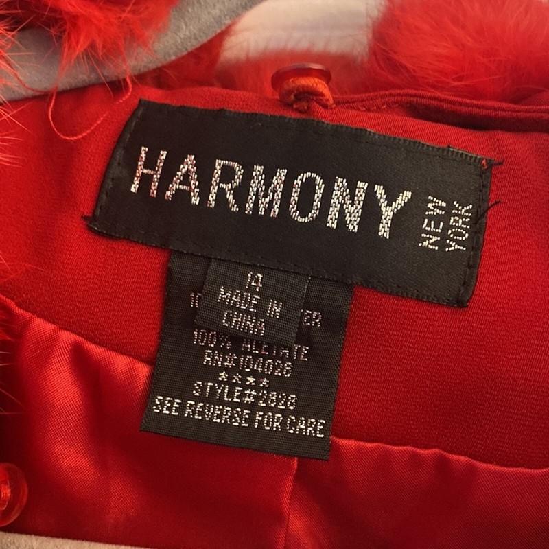 Vintage Harmony New York Red Jacket With Pom Pom Neckline Size 14