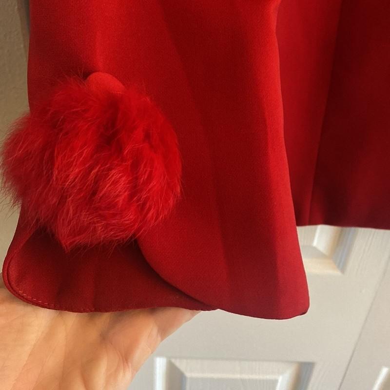Vintage Harmony New York Red Jacket With Pom Pom Neckline Size 14
