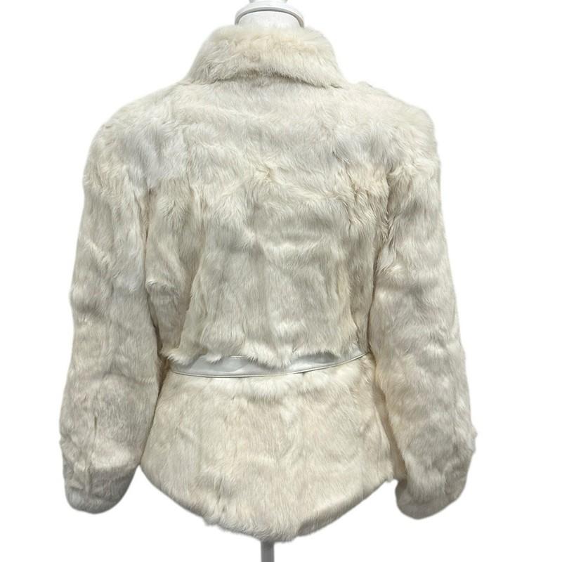 Vintage Ivory Genuine Rabbit Fur Satin Lined Belted Coat Mob Wife Glam Old Money