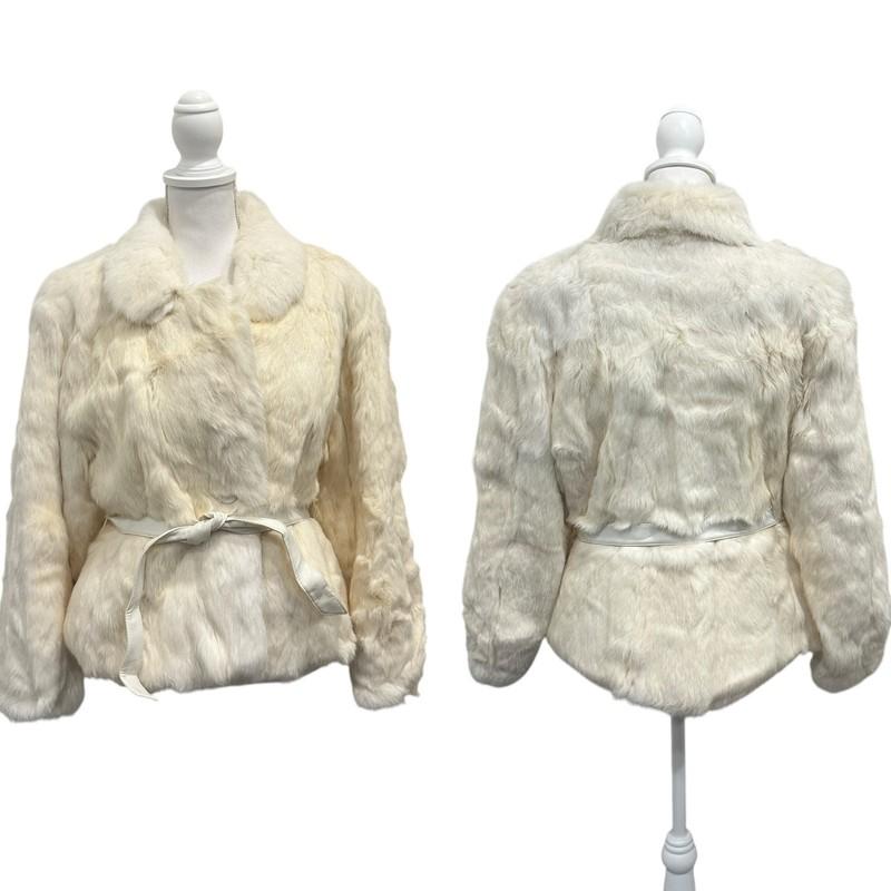 Vintage Ivory Genuine Rabbit Fur Satin Lined Belted Coat Mob Wife Glam Old Money