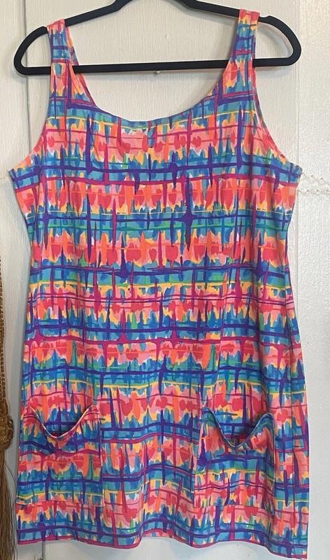 Vintage Janzten Summer Swim Beach Coverup Dress Neon 90's Retro