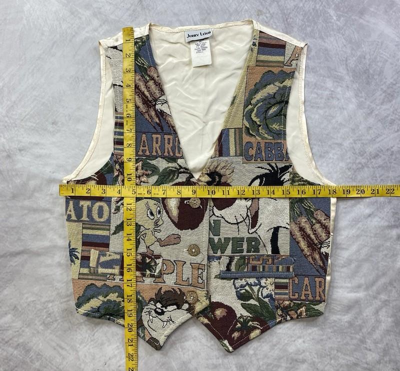 Vintage Jerry Leigh Womens Looney Tunes Tapestry Cartoon Vest Size Small Tweety