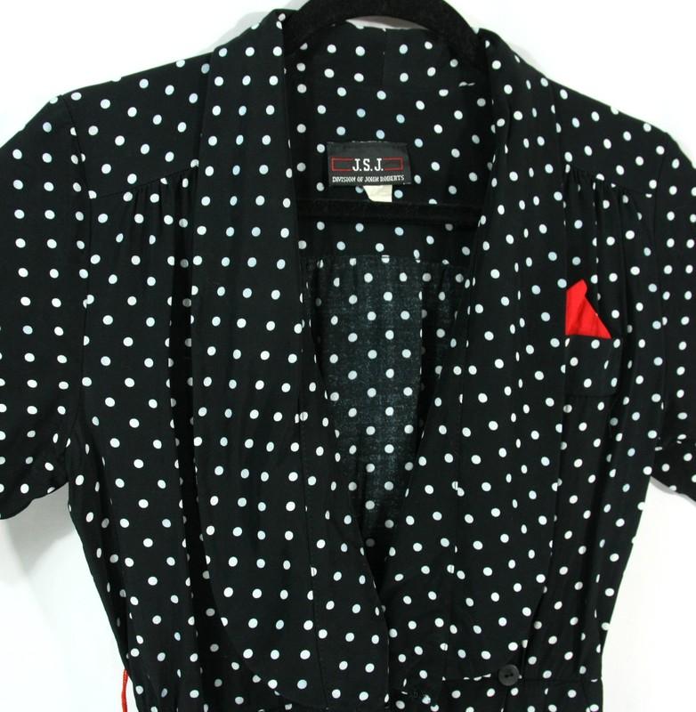 Vintage John Roberts Polka Dot Short Sleeve One Piece Romper Dress S 1980s