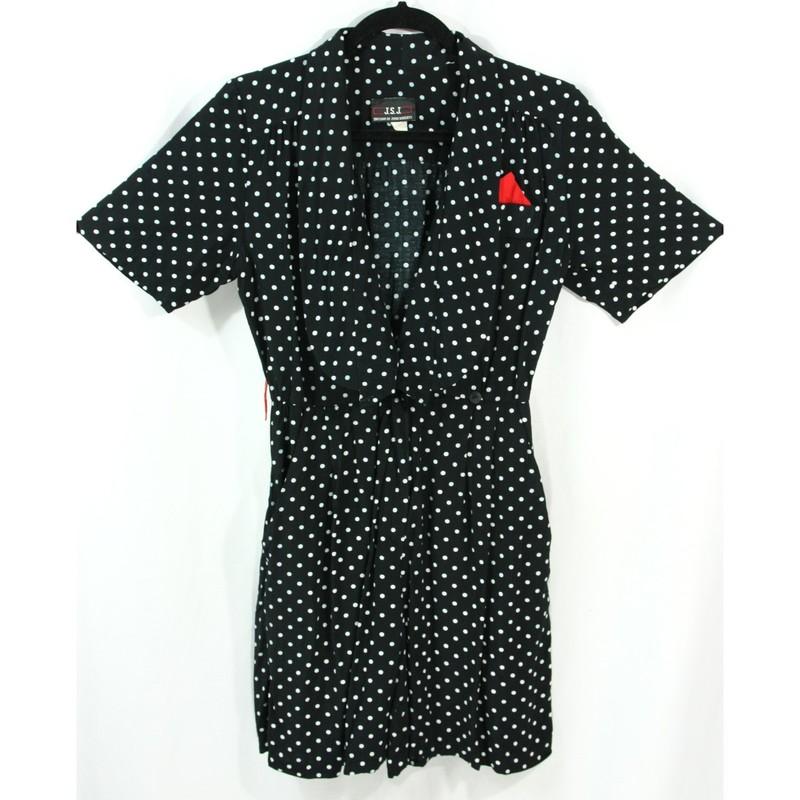 Vintage John Roberts Polka Dot Short Sleeve One Piece Romper Dress S 1980s