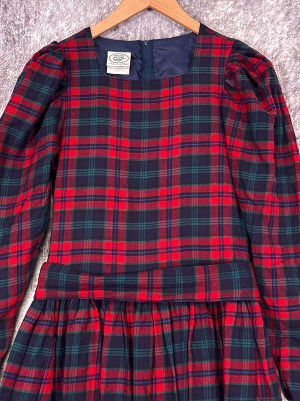 Vintage Laura Ashley Dress US 8 Womens Wool Red Tartan Plaid Midi Cottage