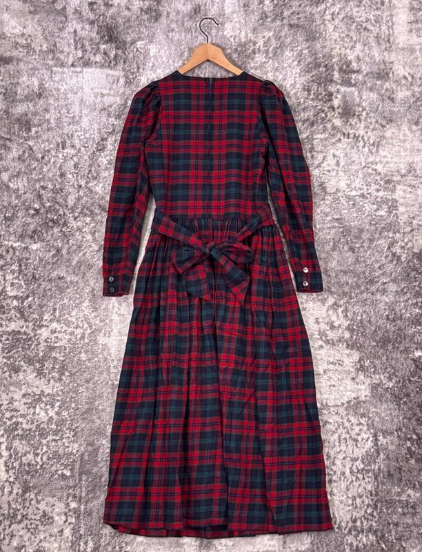 Vintage Laura Ashley Dress US 8 Womens Wool Red Tartan Plaid Midi Cottage