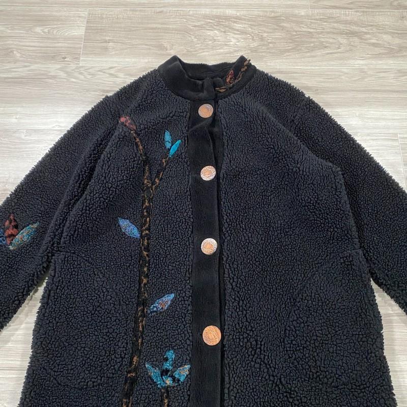 Vintage Lee Andersen Over Coat Womens Medium Black Sherpa Wearable Art USA Made