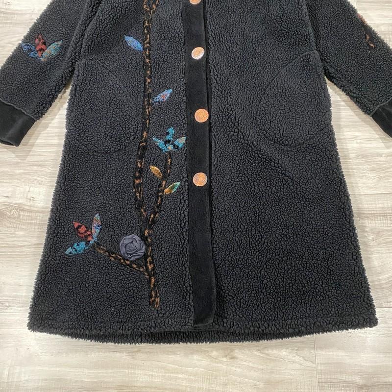 Vintage Lee Andersen Over Coat Womens Medium Black Sherpa Wearable Art USA Made