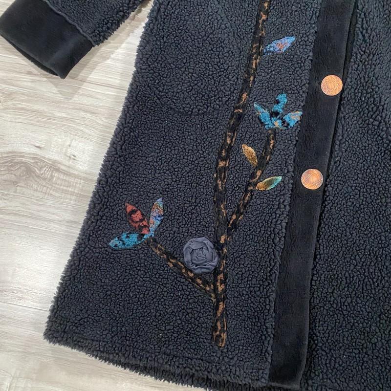 Vintage Lee Andersen Over Coat Womens Medium Black Sherpa Wearable Art USA Made