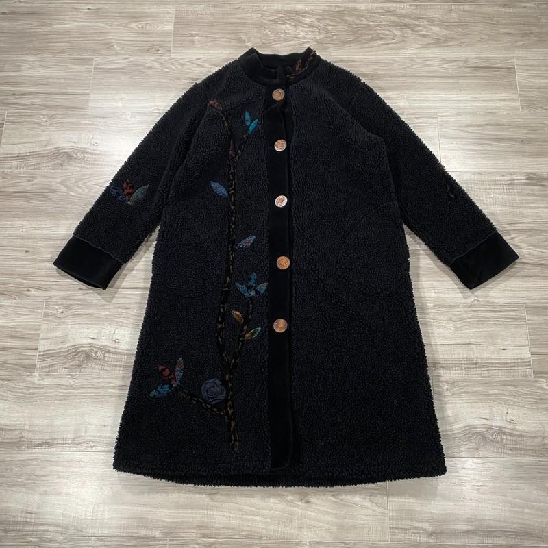 Vintage Lee Andersen Over Coat Womens Medium Black Sherpa Wearable Art USA Made