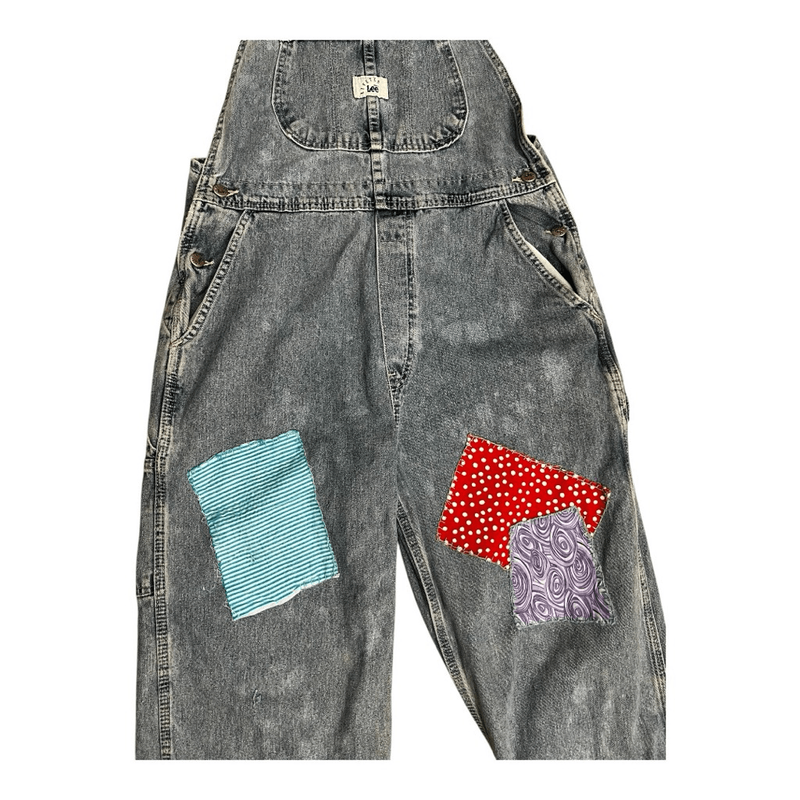 Vintage Lee Dungarees Rivited Denim Blue Bib Overalls Size L Carpenter Patchwork