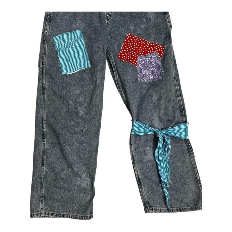 Vintage Lee Dungarees Rivited Denim Blue Bib Overalls Size L Carpenter Patchwork