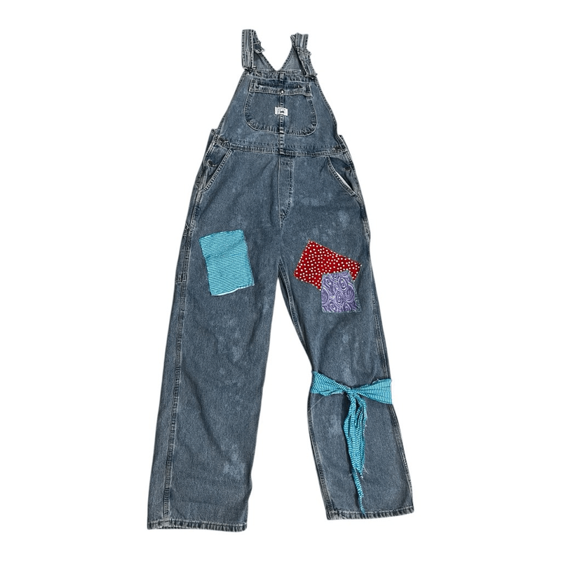 Vintage Lee Dungarees Rivited Denim Blue Bib Overalls Size L Carpenter Patchwork