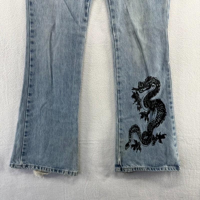 Vintage Liquid Jeans Women's 28x33 Blue Dragon Flared Bootcut Light Faded Y2k