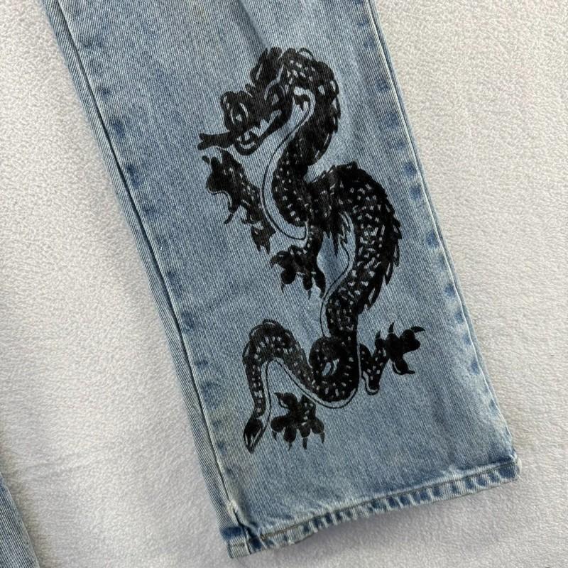 Vintage Liquid Jeans Women's 28x33 Blue Dragon Flared Bootcut Light Faded Y2k