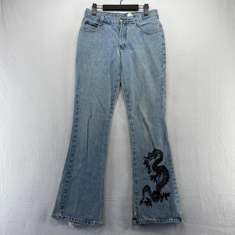 Vintage Liquid Jeans Women's 28x33 Blue Dragon Flared Bootcut light Faded Y2k