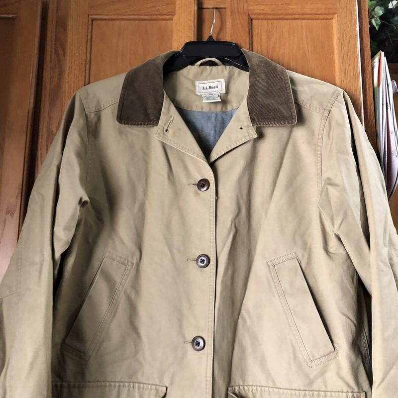 Vintage LL Bean Women’s Corduroy Trim Collared Cotton Chore Jacket Large STAINED