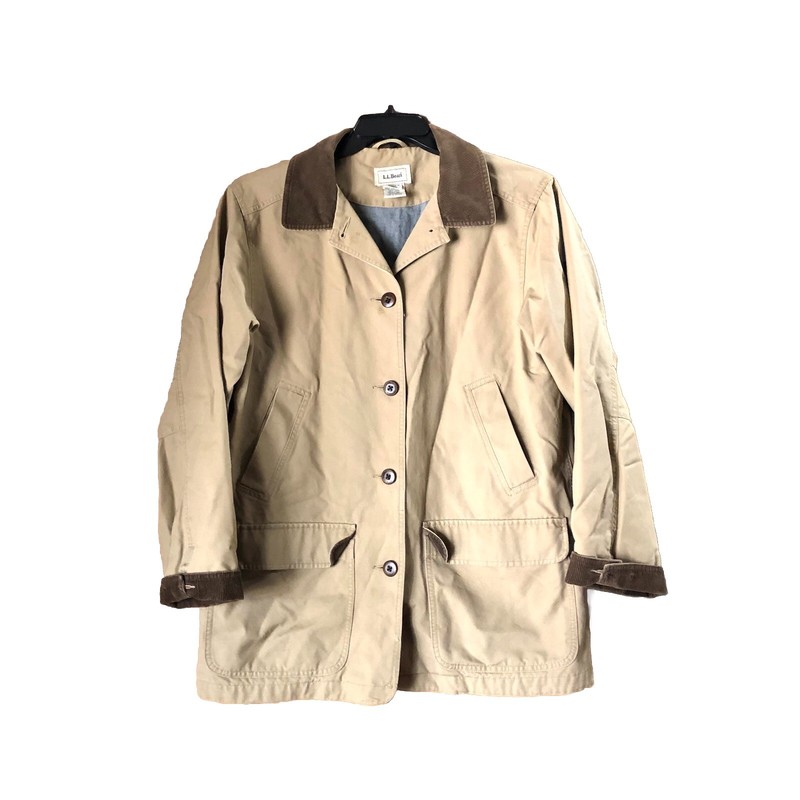 Vintage LL Bean Women’s Corduroy Trim Collared Cotton Chore Jacket Large STAINED