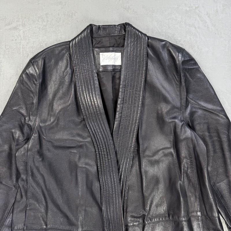 Vintage Lord & Taylor Black Leather Open Front Jacket Women's 12