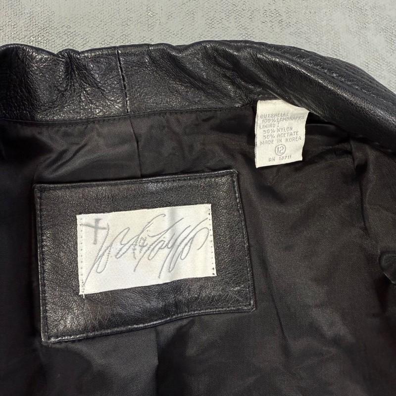 Vintage Lord & Taylor Black Leather Open Front Jacket Women's 12