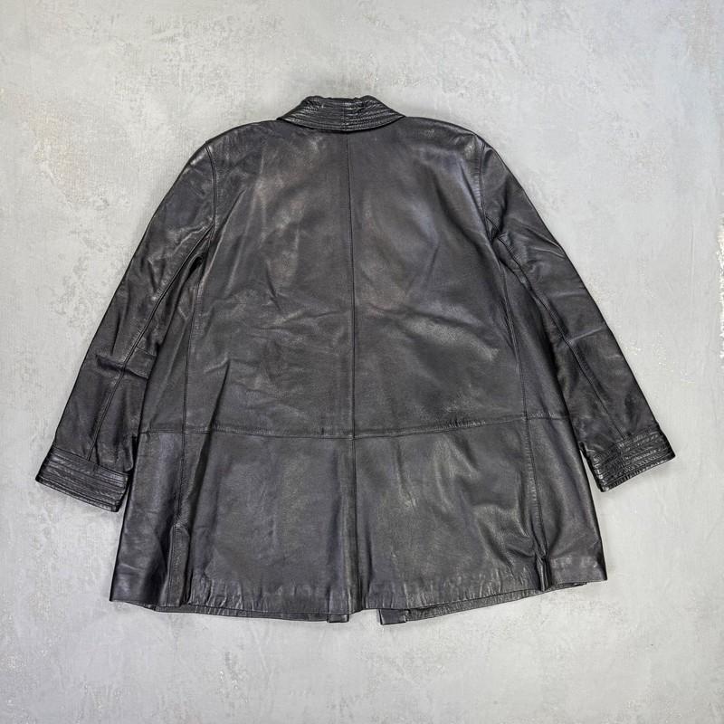 Vintage Lord & Taylor Black Leather Open Front Jacket Women's 12