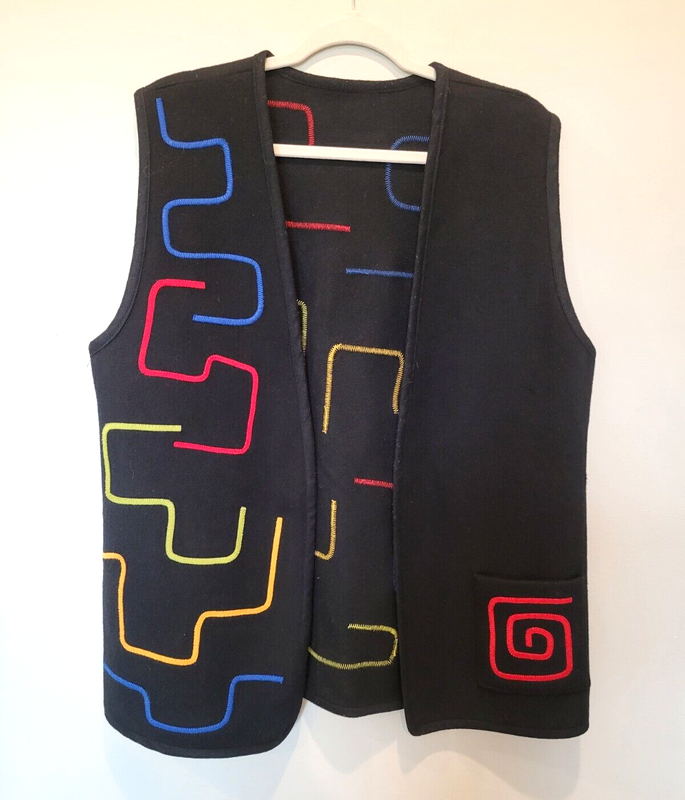 Vintage Marylou Ozbolt Storer Art to Wear Vest Black with Lines Sz M Medium