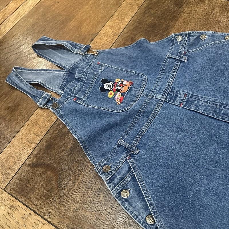 Vintage Mickey Unlimited Overalls Womens L Disney Shorts Embroidered 90s