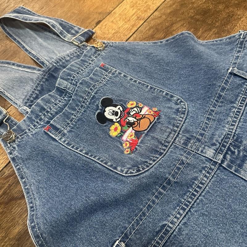 Vintage Mickey Unlimited Overalls Womens L Disney Shorts Embroidered 90s