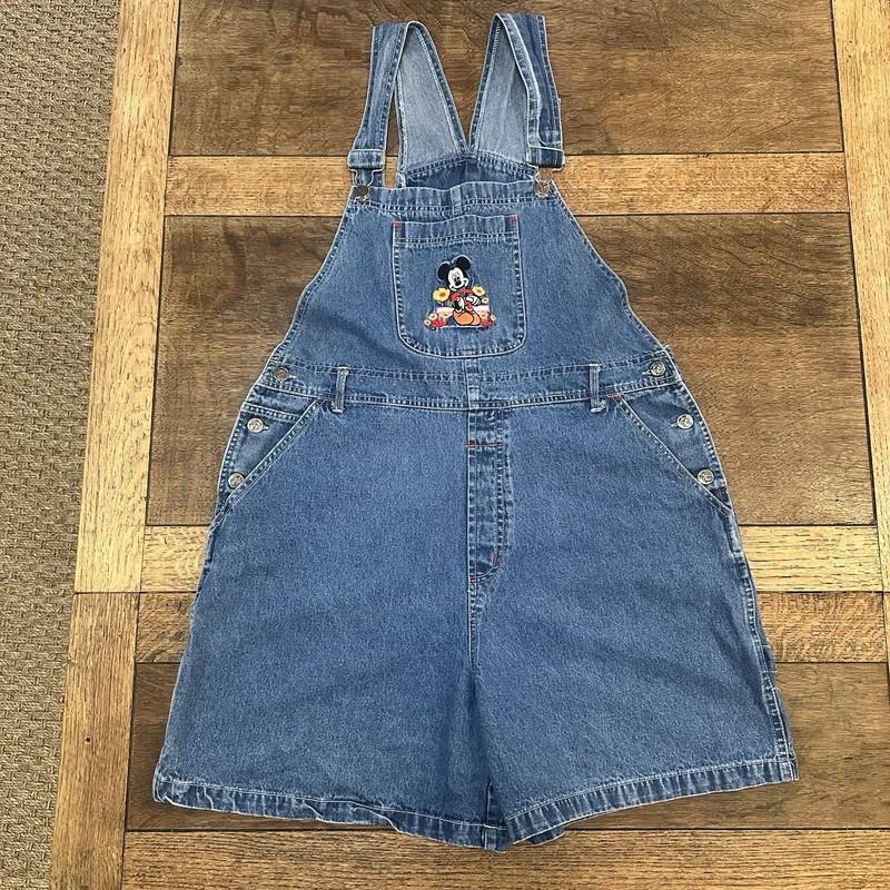 Vintage Mickey Unlimited Overalls Womens L Disney Shorts Embroidered 90s