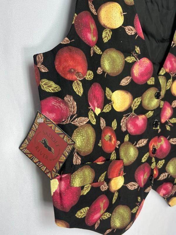 Vintage NWT Saddle River Sportswear Apples Teacher Autumn Print Vest L/XL