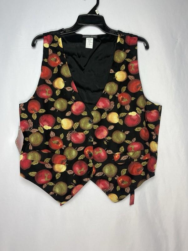 Vintage NWT Saddle River Sportswear Apples Teacher Autumn Print Vest L/XL