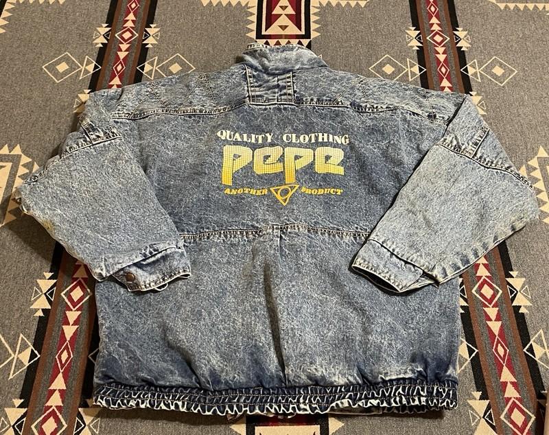 Vintage Pepe Acid Wash Denim Trucker Jean Jacket Mens Size S/M Full Zip T45
