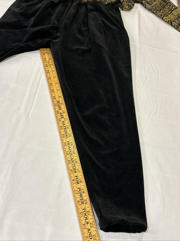 Vintage PG Collections Black & Gold Velvet Sparkly Jumpsuit Size L - Mesh Top