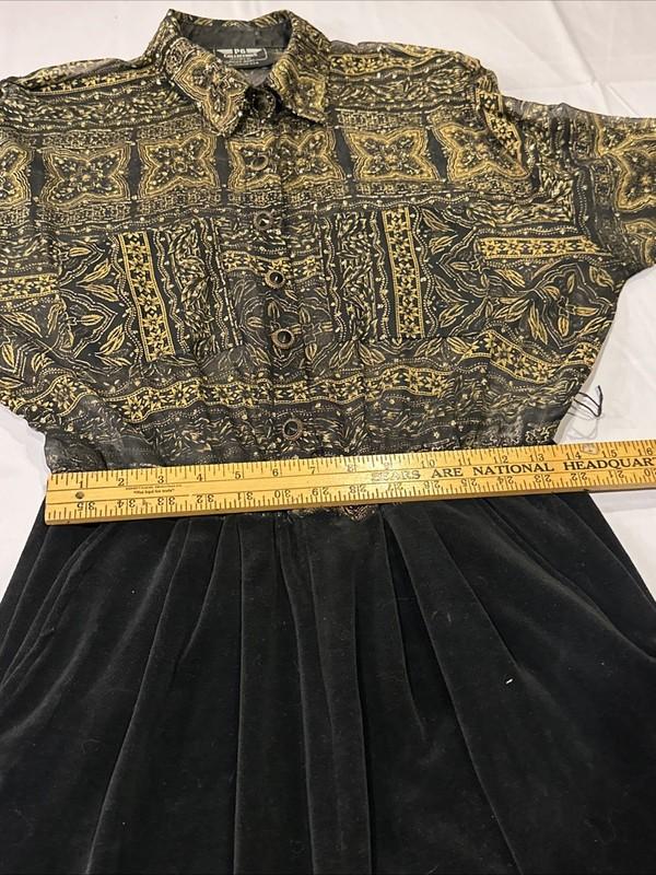 Vintage PG Collections Black & Gold Velvet Sparkly Jumpsuit Size L - Mesh Top