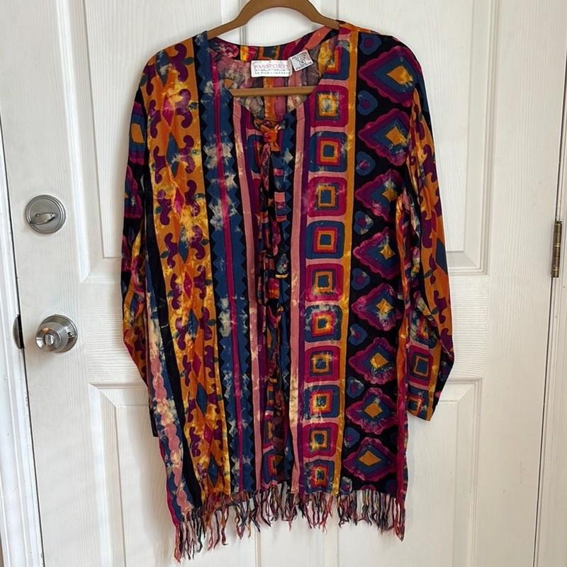 Vintage PIER 1 IMPORTS Colorful Geometric Patterned Cover up Tunic size Medium